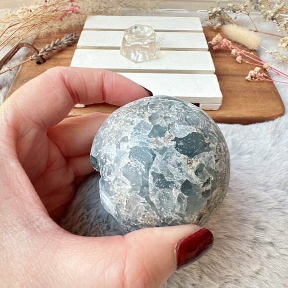 Beautiful Celestite Raw Crystal Cluster Sphere - Picture 5 of 10